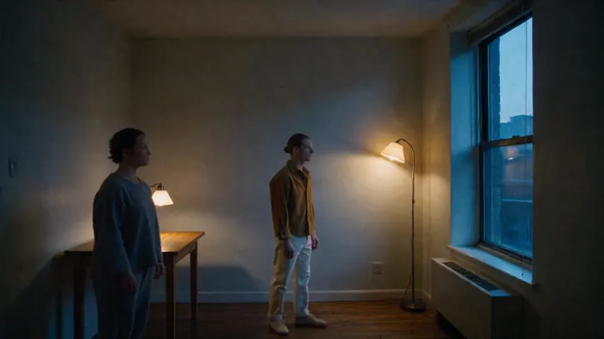 La primera generación de Seedance 2.5 con el prompt de previsualización en una habitación en penumbra con una ventana: el personaje de la camisa mostaza camina hacia la ventana.