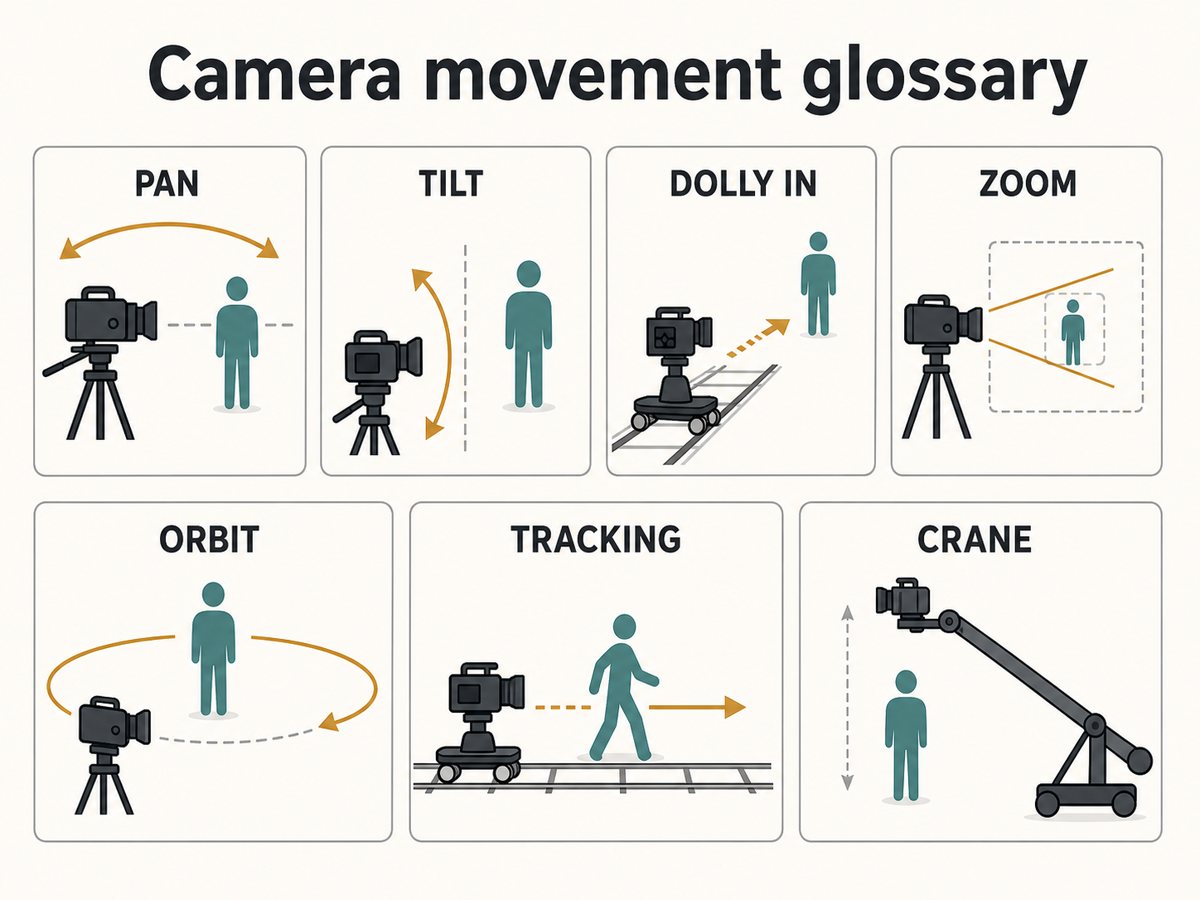 Camera movement glossary for AI video prompts.