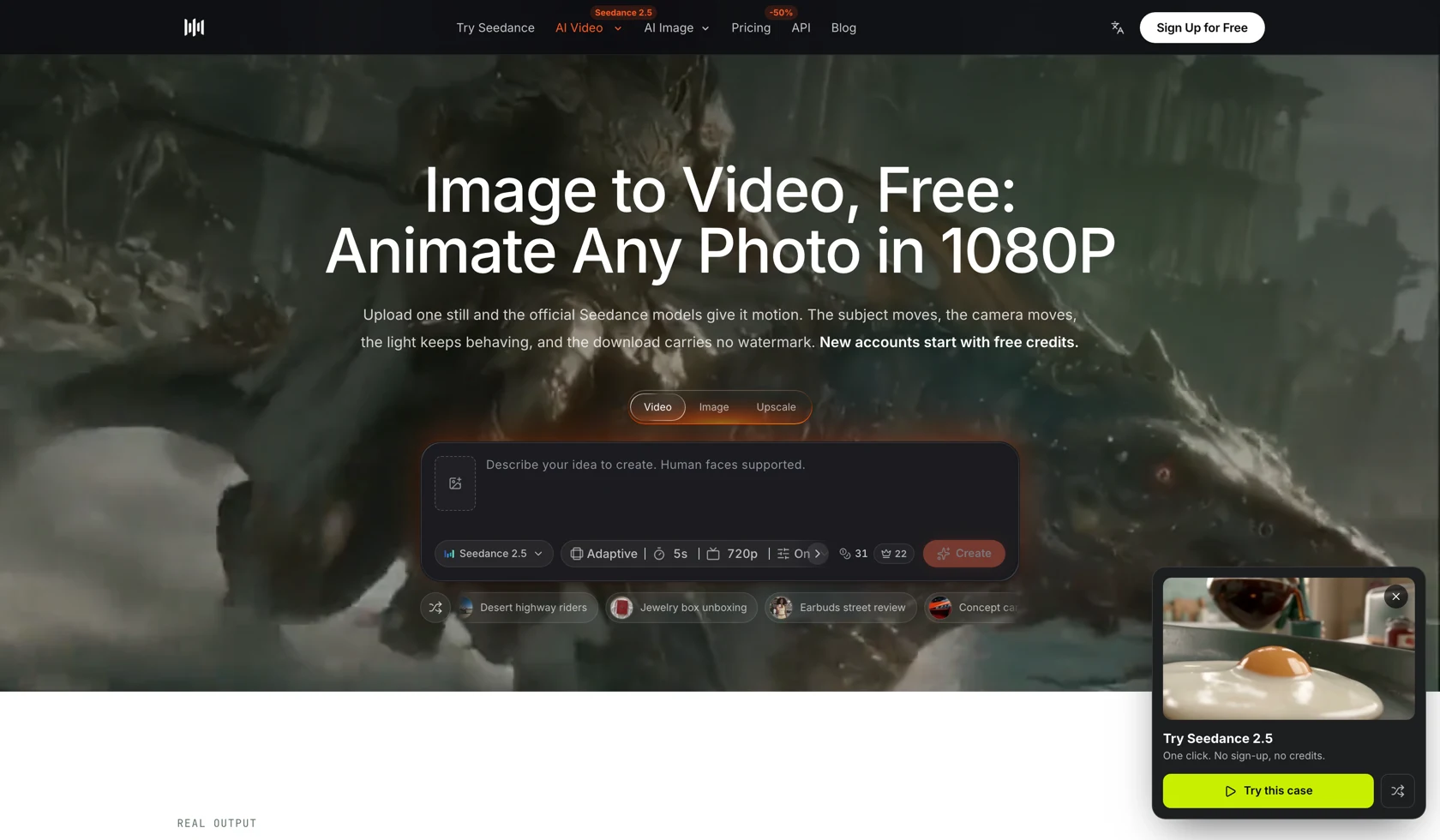 Espacio de trabajo de imagen a video con Seedance 2.5 seleccionado en el compositor