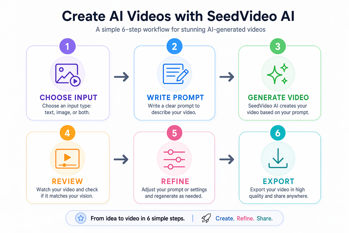 Beginner workflow for creating AI videos with Seedance AI.