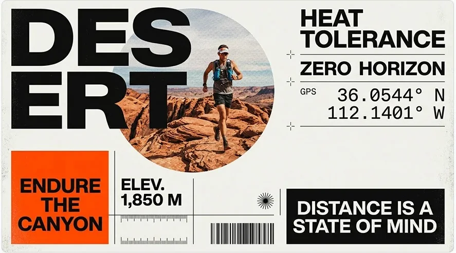 Google official Nano Banana 2.1 example: Swiss-style DESERT trail-running poster with GPS coordinates, elevation, and a barcode