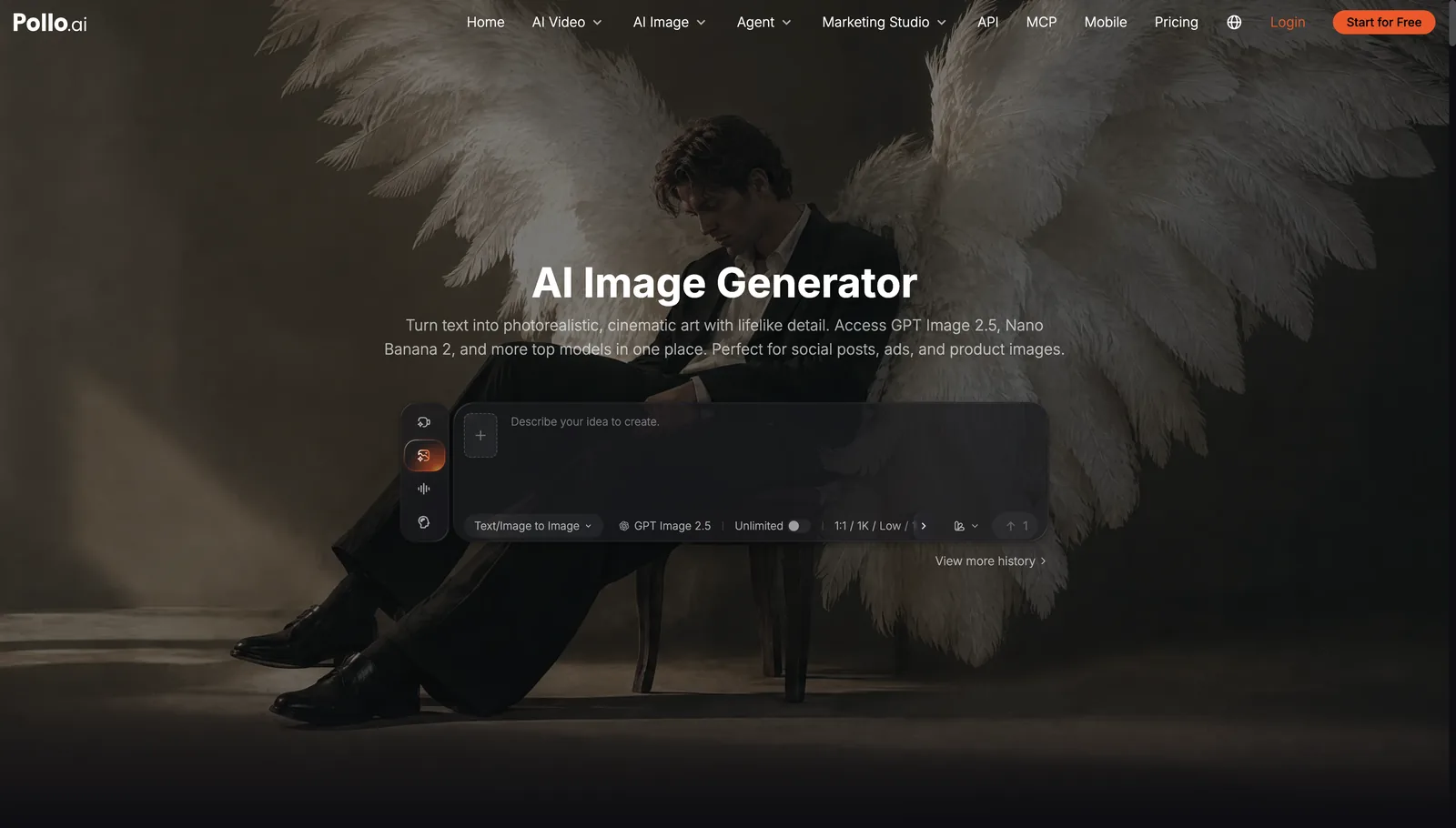 Pollo AI image generator with GPT Image 2.5 selected in the prompt box