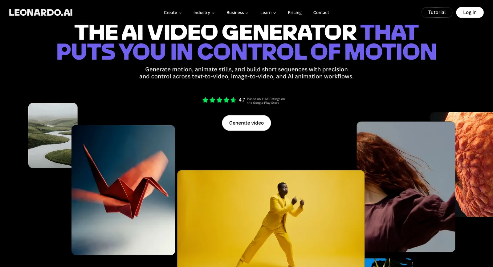 Strona generatora wideo Leonardo AI bez logowania: generator wideo AI, który daje Ci kontrolę nad ruchem, z przykładowymi klipami