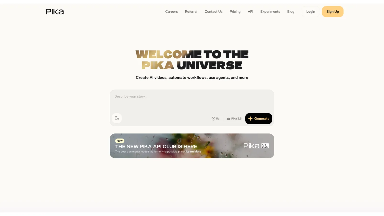 Pika 2.5-Generator auf der aktuellen Homepage